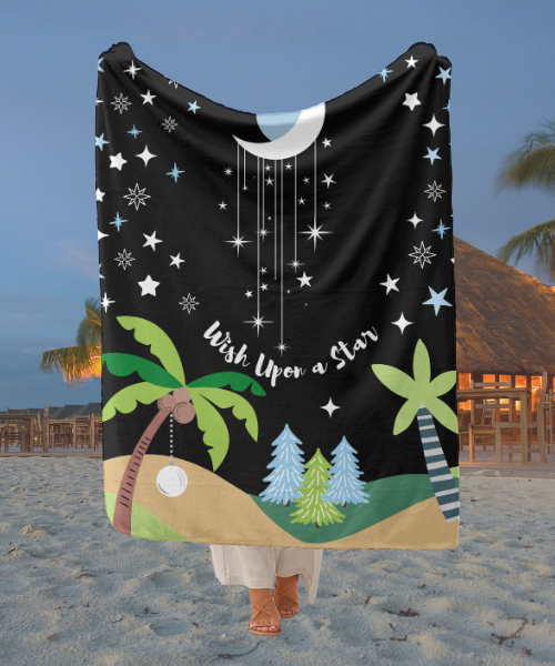 Tropical Christmas "Wish Upon A Star" - Cozy Fleece Throw Blanket