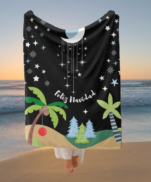 Tropical Christmas "Feliz Navidad" - Cozy Fleece Throw Blanket