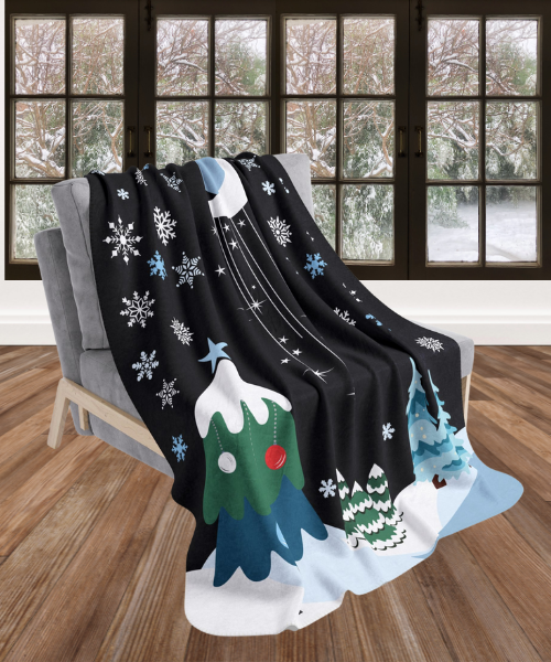 Cozy Sherpa Fleece Throw Blanket - 'Christmas Tree' Design