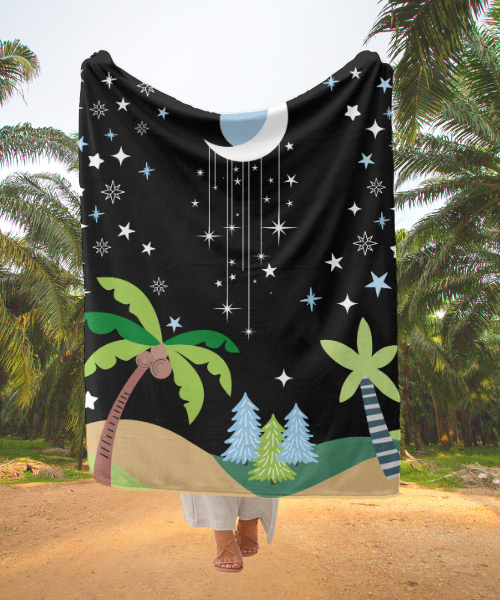 Tropical Celestial Night - Cozy Fleece Throw Blanket