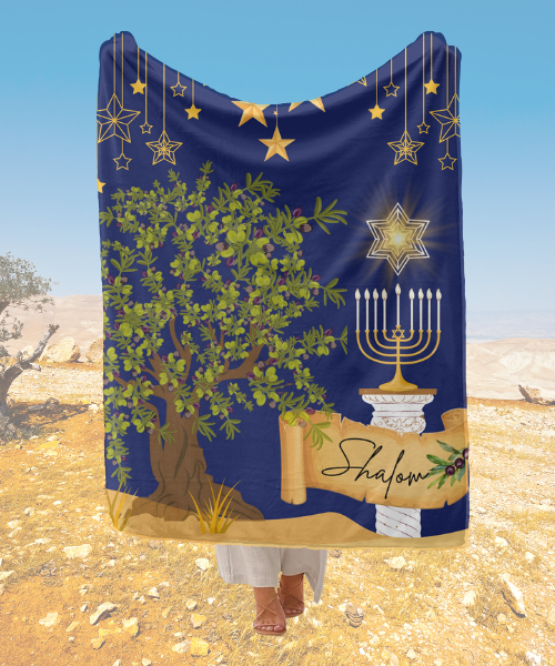 "Shalom" #1 Cozy Fleece Throw Blanket - Perfect for Hanukkah