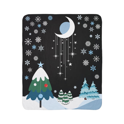 Cozy Sherpa Fleece Throw Blanket - 'Christmas Tree' Design