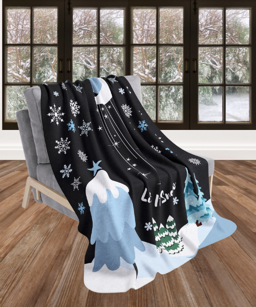 Cozy Sherpa Fleece Throw Blanket - 'Let It Snow' Design