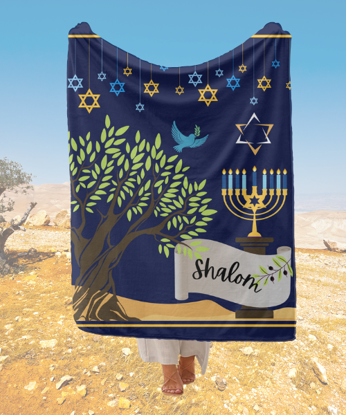 "Shalom" #2 Cozy Fleece Throw Blanket - Perfect for Hanukkah