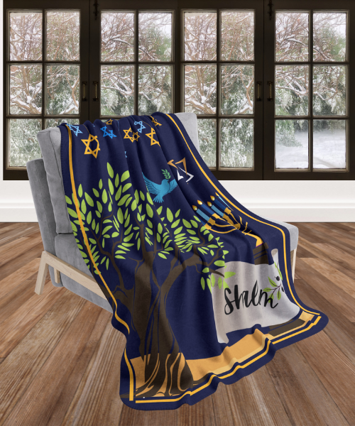 Cozy Sherpa Fleece Throw Blanket - 'Shalom 1' Design